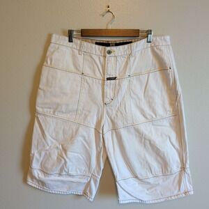 Marithe Francois Girbaud Denim Shorts Mens 38 White Contrast Stitch Baggy Y2K